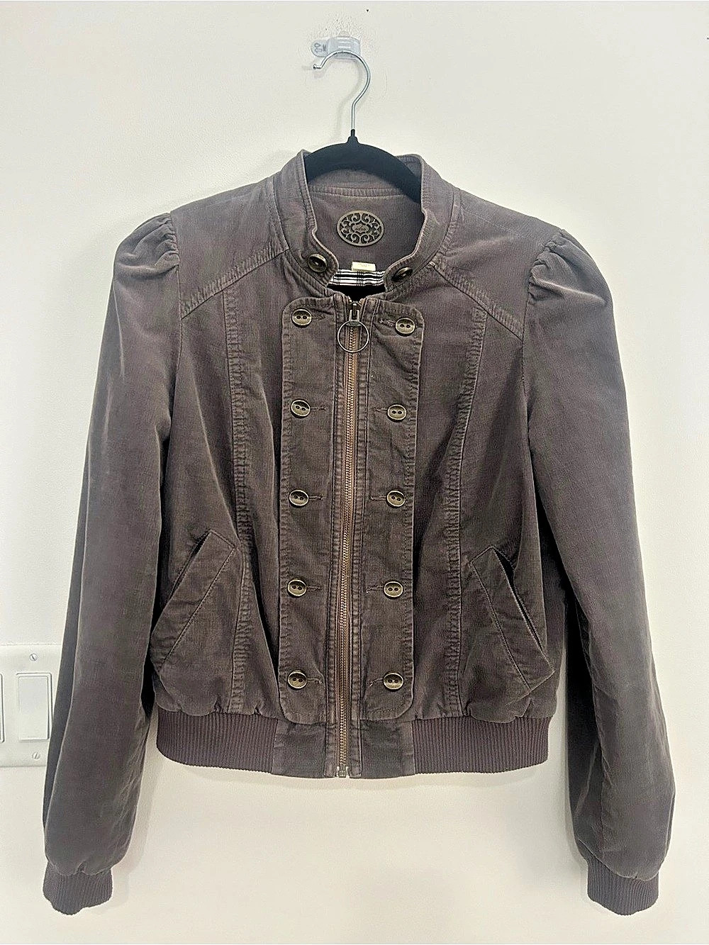 Anthropologie Idra Size 6 Dusty Mauve Corduroy Military Jacket Puff Sleeve Y2K